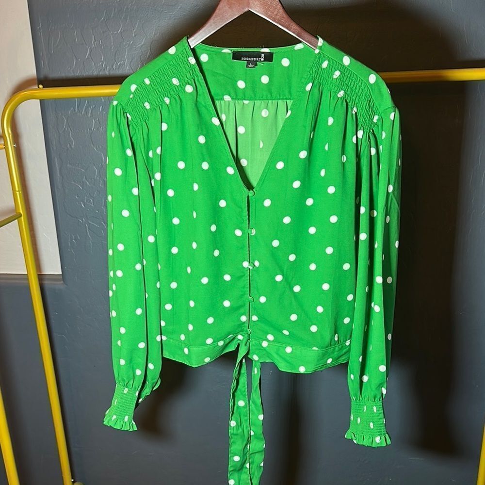 Broadway 38‎ NWT Green Tie Front Long Sleeve Blouse